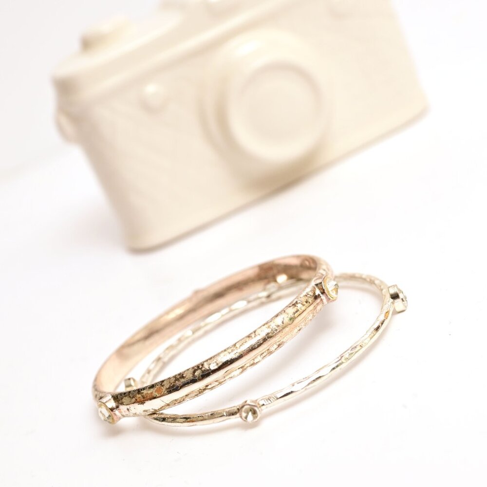 Copper Gold & Silver Colored Stackable Bangle / Rhinestones from Boutique-2 set - Picture 2 of 5